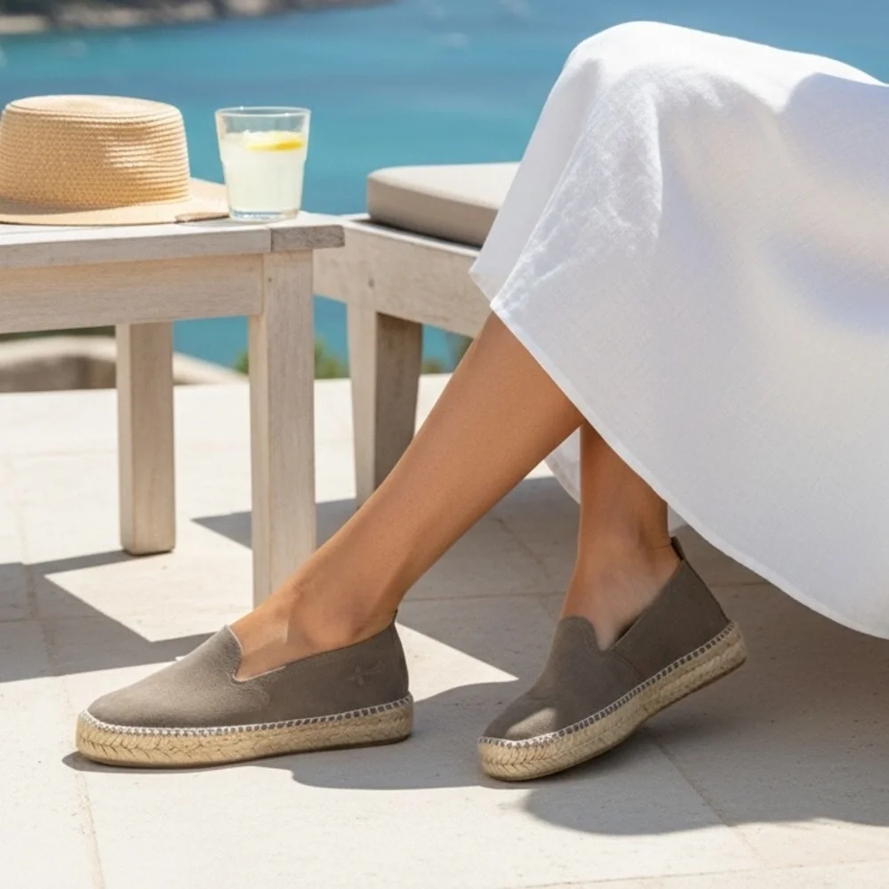 Manebí Suede Slip-On Espadrilles Taupe EU 41 US 11 Made in Spain Neutral